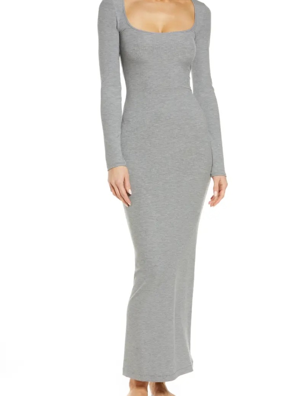 SKIMS Gray Long Sleeve Square Neck Maxi Dress
